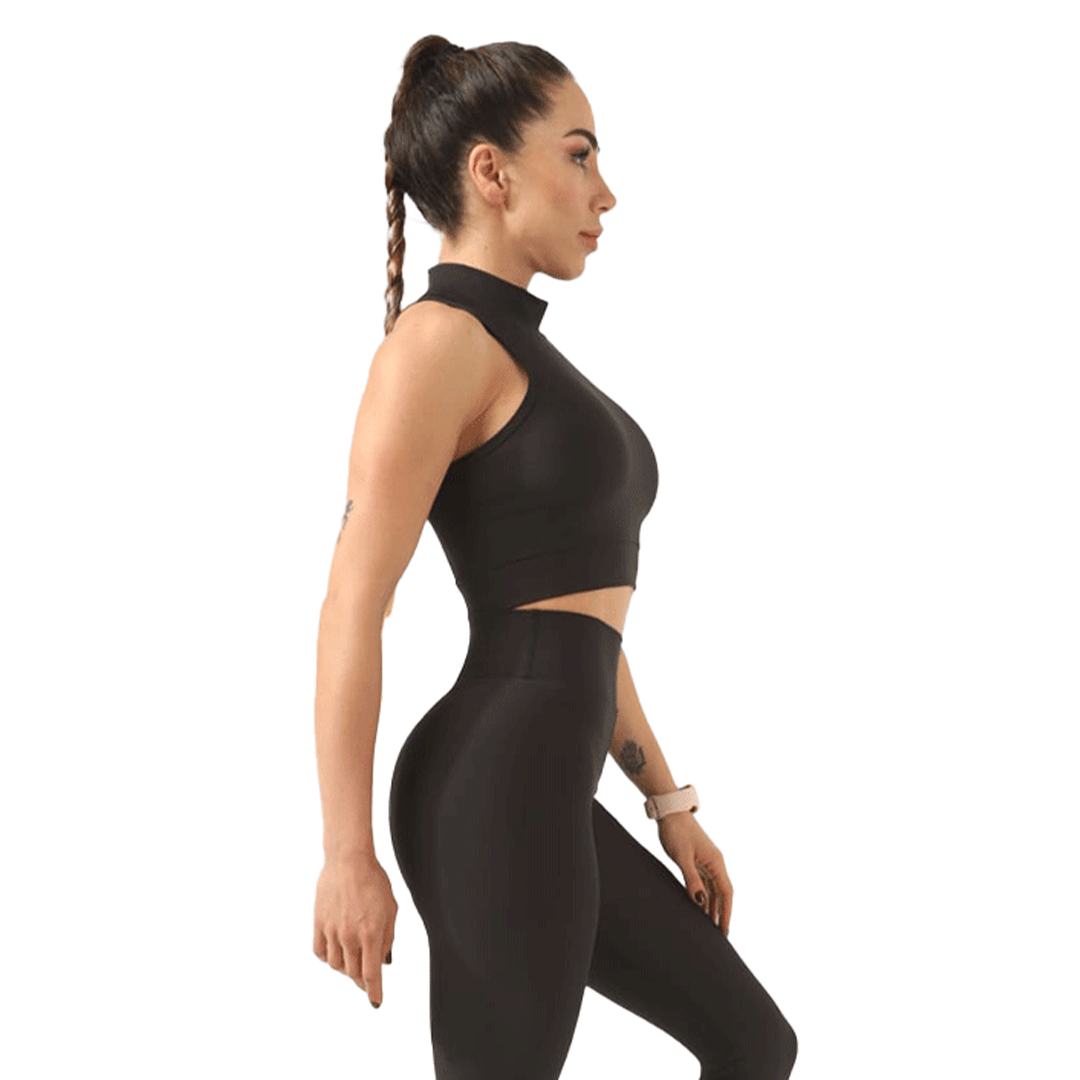 High Neck Sports Bra (Black)