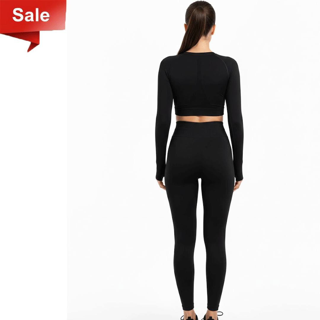 Seamless Leggings + Crop Top Full Black (Women)