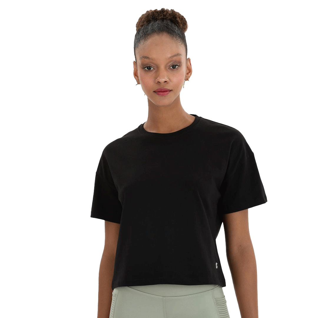 Cotton Oversized Crop T-shirt Black