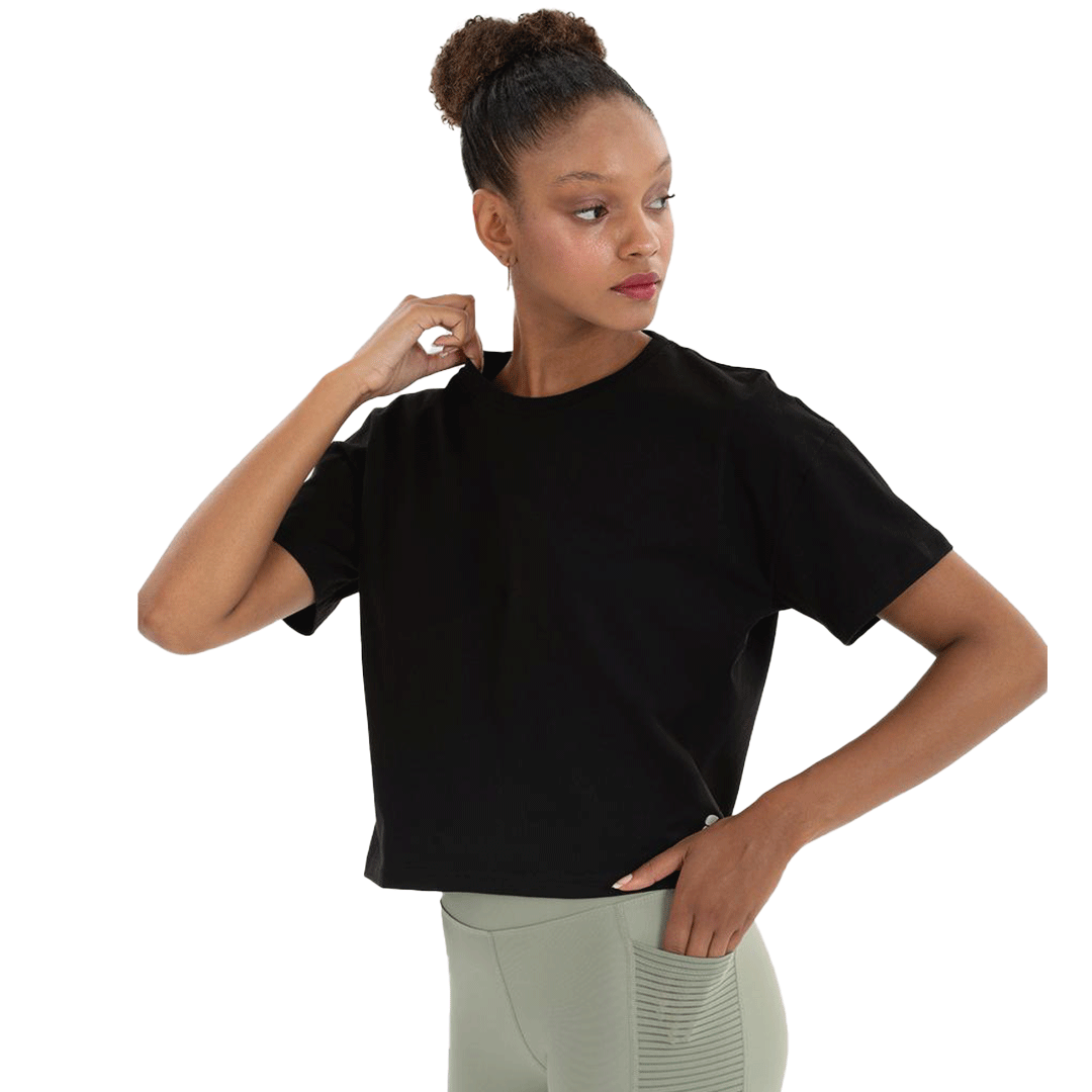 Cotton Oversized Crop T-shirt Black