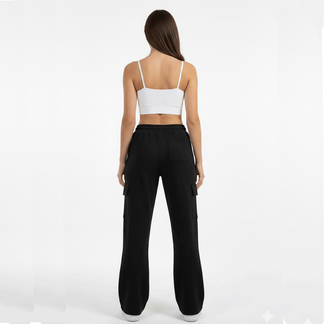 Flare Pants Black Cotton Baggy With Pockets (women)