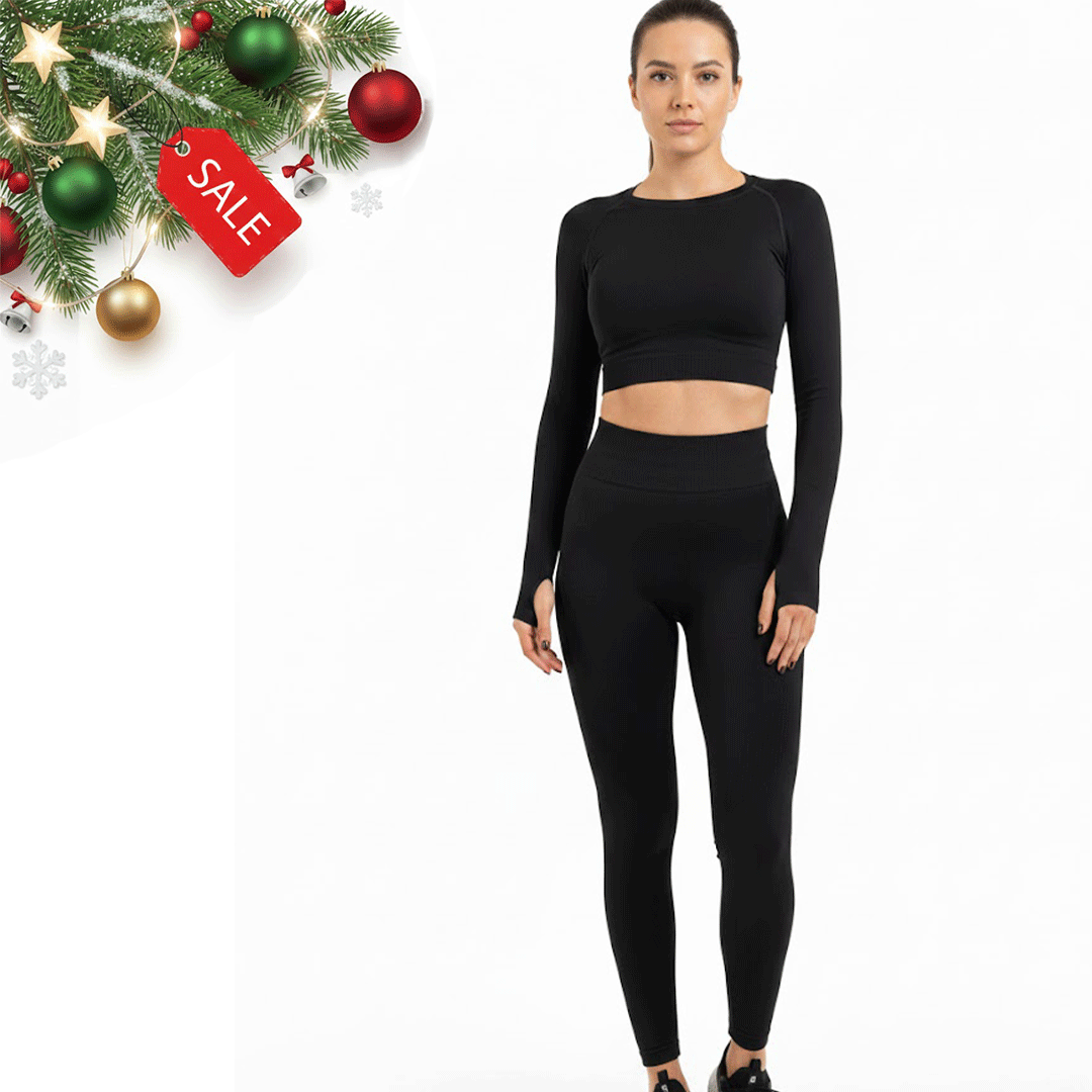 Seamless Leggings + Crop Top  Full Black (Women)